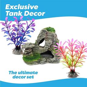 img 3 attached to 13-Piece Green Plastic Aquarium Plants with Rockery View, Vibury Aquarium Mountain Reef Rock Cave Resin Fish Tank Ornament Decoration