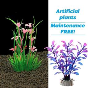 img 2 attached to 13-Piece Green Plastic Aquarium Plants with Rockery View, Vibury Aquarium Mountain Reef Rock Cave Resin Fish Tank Ornament Decoration