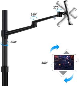 img 1 attached to 🖥️ (2021 Enhanced) CarrieCathy Laptop and Tablet Floor Stand with Wheels, 2-in-1 Rolling Height Adjustable Dual Arm, Compatible with 4-13&#34; Phone Tablet iPad, Extra Tray for 12-17&#34; Laptop/Notebook