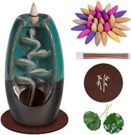 🌊 dk177 waterfall incense holder with backflow incense cone burner, handcrafted ceramic smoke fountain set with 120 cones, 30 sticks, 1 mat, 2 lotus leaf, and 1 cloth логотип