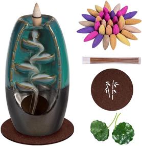 img 4 attached to 🌊 DK177 Waterfall Incense Holder with Backflow Incense Cone Burner, Handcrafted Ceramic Smoke Fountain Set with 120 Cones, 30 Sticks, 1 Mat, 2 Lotus Leaf, and 1 Cloth