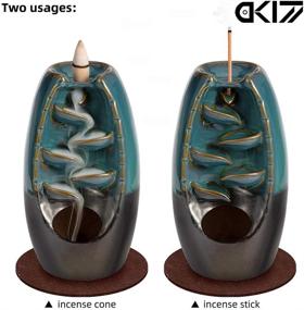 img 2 attached to 🌊 DK177 Waterfall Incense Holder with Backflow Incense Cone Burner, Handcrafted Ceramic Smoke Fountain Set with 120 Cones, 30 Sticks, 1 Mat, 2 Lotus Leaf, and 1 Cloth