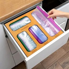 img 3 attached to Buways Bamboo Food Storage Bag Organizer for Ziplock, Glad, Hefty, Solimo - Fits Gallon, Quart, Sandwich & Variety Size Bags - Kitchen Drawer Organizer