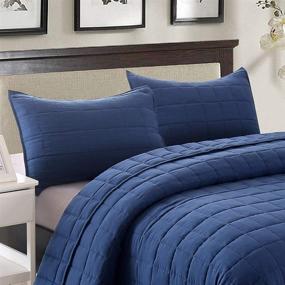 img 2 attached to 🛏️ EMME Quilt Set Twin Size (2 Pieces) - Lightweight Reversible Coverlet (66x90 inches), Pre-Washed Microfiber Bedspread for All Season - Navy Squares Pattern