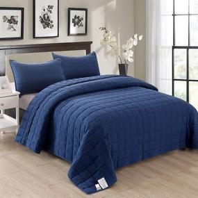 img 3 attached to 🛏️ EMME Quilt Set Twin Size (2 Pieces) - Lightweight Reversible Coverlet (66x90 inches), Pre-Washed Microfiber Bedspread for All Season - Navy Squares Pattern