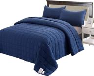 🛏️ emme quilt set twin size (2 pieces) - lightweight reversible coverlet (66x90 inches), pre-washed microfiber bedspread for all season - navy squares pattern logo