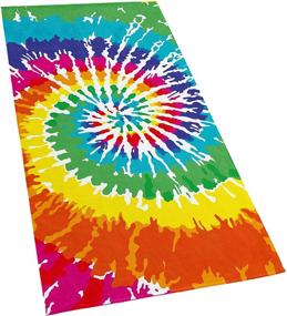 img 3 attached to 🌈 Tie Dye Beach Towel - 30 x 60 inches - 100% Cotton Velour - Rainbow Hippie Colors - Printed Design (Rainbow, 30x60)