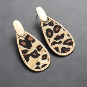 img 2 attached to 🐆 Stylish Leopard Print Drop Earrings: Cheetah Print Leather Dangle Earrings for Women