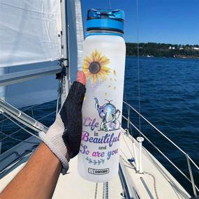 img 3 attached to 🌻 Stay Hydrated and Inspired with 64HYDRO 32oz Motivational Water Bottle featuring Colorful Painting Sunflower Elephant Design - Life is Beautiful and So are You!