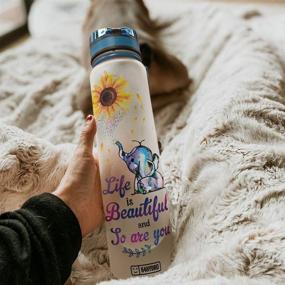 img 2 attached to 🌻 Stay Hydrated and Inspired with 64HYDRO 32oz Motivational Water Bottle featuring Colorful Painting Sunflower Elephant Design - Life is Beautiful and So are You!