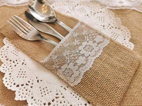 img 3 attached to 🍽️ Lucky Monet 100PCS Natural Burlap Lace Silverware Bag Set - Perfect Tableware Bags for Wedding Party & Restaurant Décor | 4 x 8Inch Hessian Knife Fork Utensil Holder Cutlery Pouch