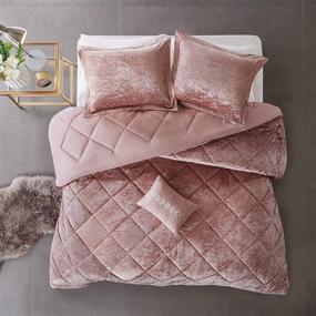 img 1 attached to 🛏️ Luxuriate in Comfort & Style with Intelligent Design Felicia Luxe Comforter Velvet Lush Double Sided Diamond Quilting Set - Full/Queen Size (90"x90") - Blush 4 Piece Ensemble!