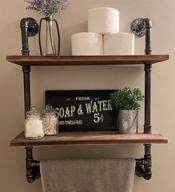 🛁 rustic industrial pipe shelf with 24" towel bar - 2-layer wood hanging shelving and towel racks for bathroom логотип