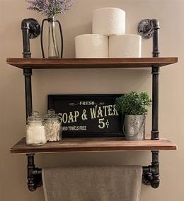 img 4 attached to 🛁 Rustic Industrial Pipe Shelf with 24" Towel Bar - 2-Layer Wood Hanging Shelving and Towel Racks for Bathroom