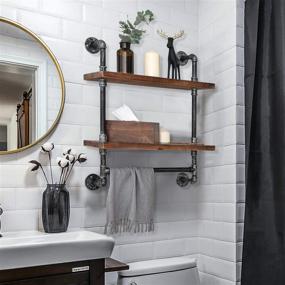 img 2 attached to 🛁 Rustic Industrial Pipe Shelf with 24" Towel Bar - 2-Layer Wood Hanging Shelving and Towel Racks for Bathroom