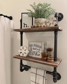 img 3 attached to 🛁 Rustic Industrial Pipe Shelf with 24" Towel Bar - 2-Layer Wood Hanging Shelving and Towel Racks for Bathroom