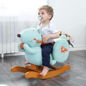 img 3 attached to 🐿️ labebe Blue Squirrel Baby Rocking Horse - Wooden Riding Toy for 6 Months Up Boy&Girl, Toddler/Child Indoor&Outdoor Rocker - Plush Stuffed Animal Chair, Perfect Infant Gift