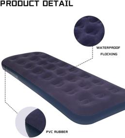 img 2 attached to 🏕️ Portable Blue Blow Up Air Mattress with Flocked Top - Single Size Foldable Air Bed for Camping, Home, and Travel