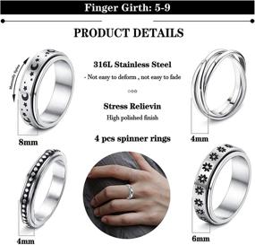 img 3 attached to 🌸 4Pcs Stainless Steel Spinner Ring Set for Women - Flower, Moon, Star Rings for Stress Relief, Wedding, Promise - SAILIMUE