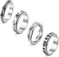 🌸 4pcs stainless steel spinner ring set for women - flower, moon, star rings for stress relief, wedding, promise - sailimue logo