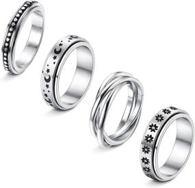 img 4 attached to 🌸 4Pcs Stainless Steel Spinner Ring Set for Women - Flower, Moon, Star Rings for Stress Relief, Wedding, Promise - SAILIMUE