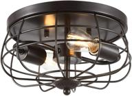 co-z 2-light industrial flush mount ceiling light fixture: dark bronze finish, rustic metal cage, farmhouse lighting for bedroom, living room, kitchen island, hallway логотип