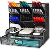 🖇️ multifunctional desk organizer collection - wellerly mesh pencil holder with 9 compartments, storage rack, and drawer - office, school, and home supply holder - markers pen organizer - black логотип