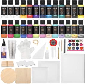 img 4 attached to 🎨 Nicpro Acrylic Pour Paint Kit - 26 Colors, High Flow Premixed Pouring Supplies Set with Canvas, Wood Slices, Pouring Oil, Tools & Gloves: Beginner DIY Painting Kit