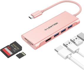 img 4 attached to 💻 LENTION: USB C Hub with 4K HDMI, 3 USB 3.0 Ports, SD 3.0 Card Reader | Compatible with MacBook Pro, iPad Pro, Surface | Multi-Port Dongle Adapter (CB-C34, Rose Gold)