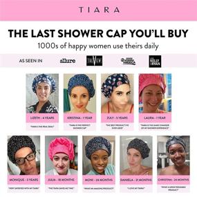 img 2 attached to TIARA Shower Cap for Women: Terry Lined, Leak-Free, Washable & Waterproof - Reusable for All Hair Lengths/Styles - Deep Conditioning Cap - Dots Blue