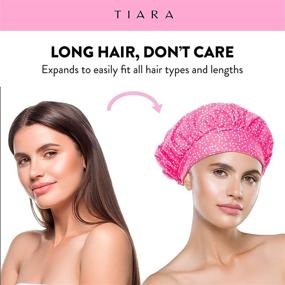 img 1 attached to TIARA Shower Cap for Women: Terry Lined, Leak-Free, Washable & Waterproof - Reusable for All Hair Lengths/Styles - Deep Conditioning Cap - Dots Blue