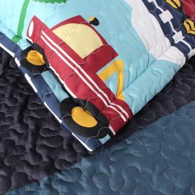 img 1 attached to Золотое постельное белье QNavy Blue Aqua Blue, Sage Green, Yellow Trucks Trains & Tractors Quilt Bedspread/Coverlet #28, Полный размер - Идеально подходит для детей, подростков и мальчиков.