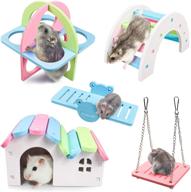 roundler dwarf hamsters house diy wooden gerbil hideout: rainbow bridge swing and pvc seesaw set – fun pet sport exercise toys for sugar glider syrian hamster cage with small animal accessories logo