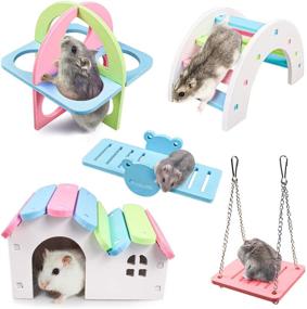 img 4 attached to Roundler Dwarf Hamsters House DIY Wooden Gerbil Hideout: Rainbow Bridge Swing and PVC Seesaw Set – Fun Pet Sport Exercise Toys for Sugar Glider Syrian Hamster Cage with Small Animal Accessories