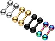 💎 zysta 4 pairs stainless steel mixed colors body piercing barbells - versatile post studs for earrings, nipple, tongue, helix, tragus, cartilage, labret, medusa, lip, eyebrow - 14/16g, 6-16mm lengths logo