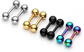 img 1 attached to 💎 Zysta 4 Pairs Stainless Steel Mixed Colors Body Piercing Barbells - Versatile Post Studs for Earrings, Nipple, Tongue, Helix, Tragus, Cartilage, Labret, Medusa, Lip, Eyebrow - 14/16G, 6-16mm Lengths