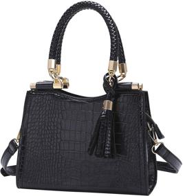 img 4 attached to 👜 Women's Crocodile Pattern PU Leather Crossbody Bag with Tassel Detail - Stylish Shoulder Tote, Top-Handle Satchel for Ladies