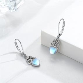 img 2 attached to Celtic Moonstone/Crystal Leverback Earrings 925 Sterling Silver | Celtic Love Knot & Triquetra Celtic Knot Jewelry Gifts for Women, Girls, Girlfriend