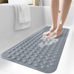 img 4 attached to 🛀 DEXI Non Slip Bathtub Mat - Extra Long 39 x 16 Shower Mat for Bathroom - Grey, Machine Washable with Drain Holes and Suction Cups