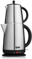 ☕ saki turkish tea maker - 110 volt electric stainless steel tea maker, keep warm mode, 2 in 1 tea kettle with infuser pot, 1.7l capacity - silver логотип