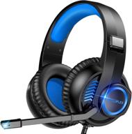 gaming headset with mic, 50mm dual driver stereo surround sound, led light noise cancelling over ear headphones compatible with pc ps4 ps5 xbox one mac - xbox headset (blue) logo