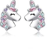 🦄 enchanting unicorn jewelry set: silver hypoallergenic unicorn earrings and necklace for girls - perfect unicorn gifts for daughters and women on birthdays logo