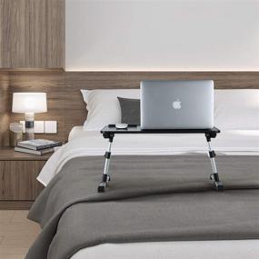 img 4 attached to 🛏️ Height Adjustable Laptop Bed Tray Table - Convenient Computer Stand for Bedroom, Living Room - Portable Remote & Home Working Accessories - Suitable for 13.3-17-Inch Tablets & Notebooks - Black, 20.8x11.8x12.5