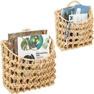 mdesign natural woven hyacinth closet storage wall mount organizer basket bin - maximize space and organization in closets, bedrooms, bathrooms, and more - 2 pack - natural/tan logo