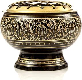 img 2 attached to 🔥 Alternative Imagination: Exquisite Solid Black Brass Screen Burner with Artistic Carving and Wooden Coaster