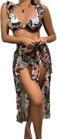 img 2 attached to SheIn Women's Tie Back Ruffle Bikini Two Piece Swimsuit with Sarong Cover Up - Sexy and Stylish!