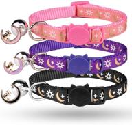 ultimate glow-in-the-dark cat collar set: 3pcs breakaway with bell, golden moon, glowing sun & star - perfect for kittens with adorable pendant! logo