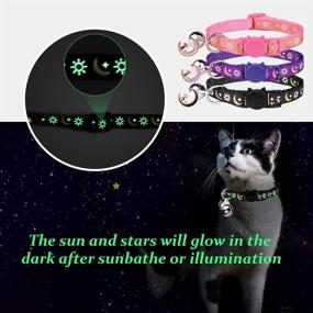 img 2 attached to Ultimate Glow-in-the-Dark Cat Collar Set: 3PCS Breakaway with Bell, Golden Moon, Glowing Sun & Star - Perfect for Kittens with Adorable Pendant!