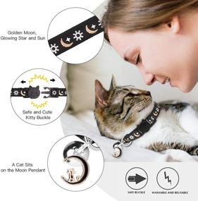 img 3 attached to Ultimate Glow-in-the-Dark Cat Collar Set: 3PCS Breakaway with Bell, Golden Moon, Glowing Sun & Star - Perfect for Kittens with Adorable Pendant!