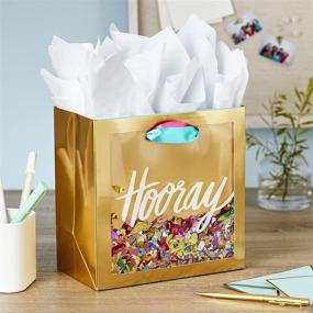 img 3 attached to 🎉 Hallmark Signature 7-Inch Medium Gift Bag with Tissue Paper (Hooray; Gold with Pink, Teal, Purple Confetti) for Bridal Showers, Graduations, Retirements, and More
